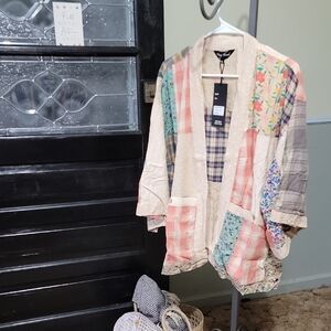 #119 Young Threads Print & Embroidery Boho 3/4 Sleeve Kimono Woman Size XL